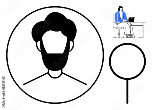 User identification concept. Profile icon and magnifying glass highlighting user recognition. User identification vital for security, access control, and online applications. B2B, tech, apps, digital