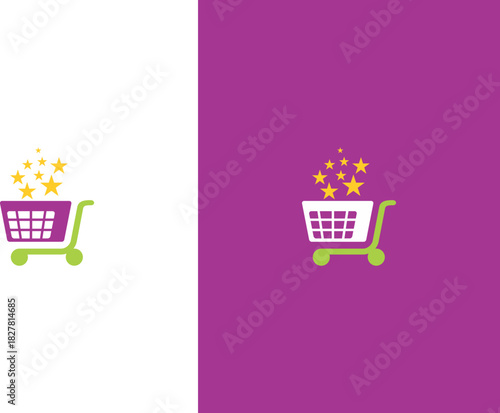 shopping cart icon on happy shopping icon design logo vector. with shopping bags