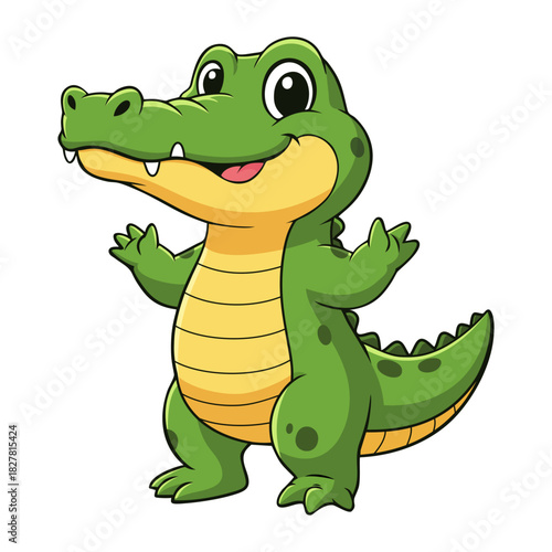 Happy Crocodile Mascot in Cute Cartoon Style. Vecor Illustration
