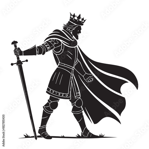 Black king arthur Silhouette Vector, High Quality Illustration on White Background