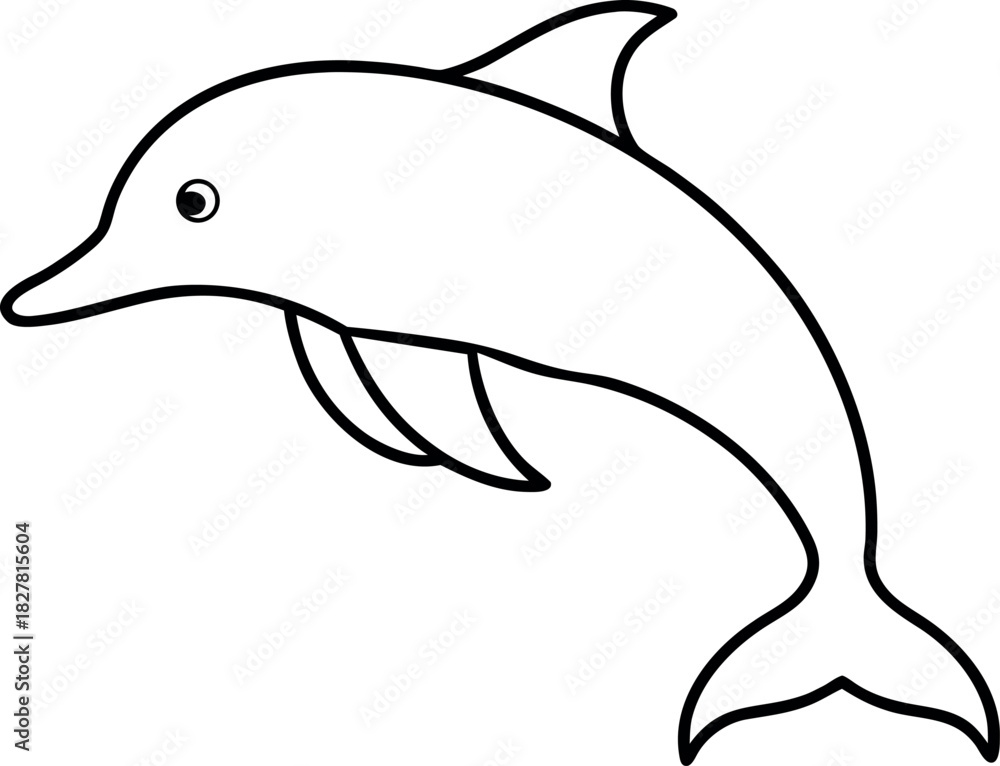 Fototapeta premium Side Profile Line Drawing of Dolphin with Curved Body and Cartoon Eye