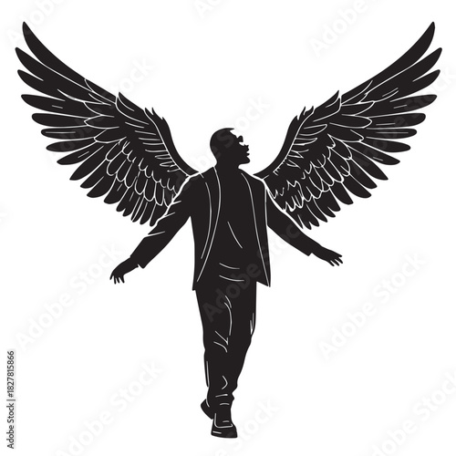 Black man angel Silhouette Vector, High Quality Illustration on White Background