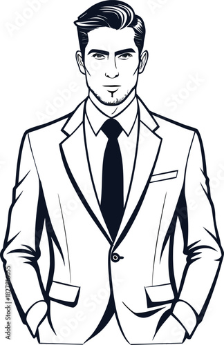 Elegant male fashion model outline in a sharp tailored suit representing modern style and sophistication