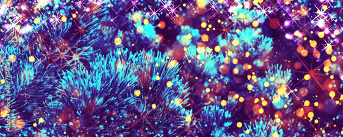 Canvas Print Christmas Tree with Magic Green  Bokeh Lights