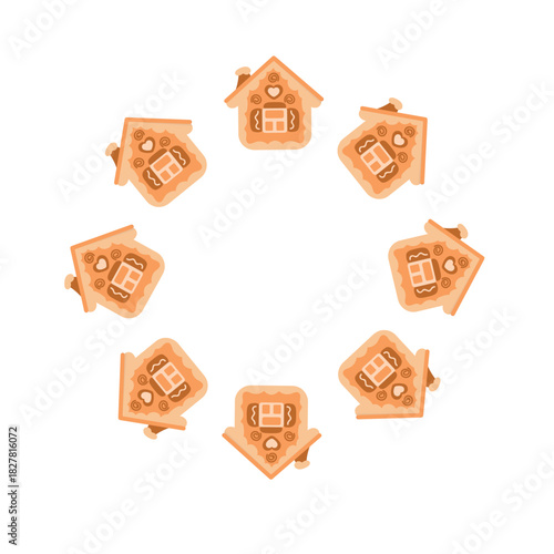 Christmas New Year wreaths boarder round frames of ginger bread house cookie