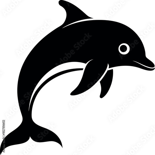 Stylized Dolphin Silhouette Leaping in Minimalist Marine Design
