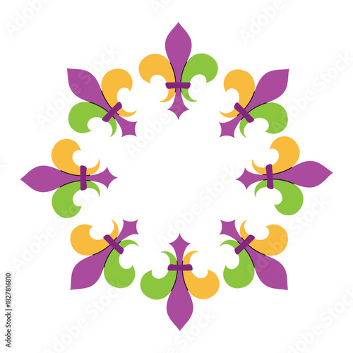 Mardigrass wreaths boarder round frames of fleur de lis