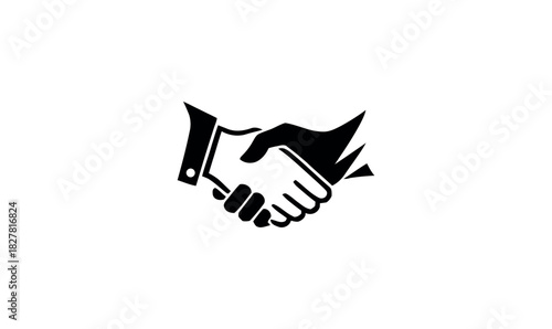 Black Silhouette Icon of Business Handshake Agreement or Partnership, inimalist Vector Logo Symbolizing Deal, Trust, and Greeting, Flat Icon of Two Hands Shaking for Collaboration or Contract,