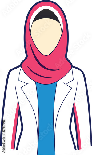 Elegant outline of a woman in modern modest fashion and hijab clean thin line art