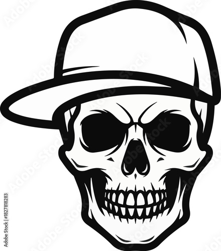 Skull Wearing a Cap Edgy Illustration of a Skeleton in Modern Headwear