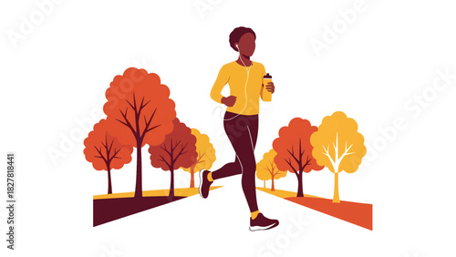 African woman jogging outdoors in park environment. Ideal for fitness, motivation, healthy living, and active lifestyle content