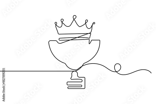 Trophy cup continuous one line drawing minimalist style isolate outline vector illustration achievement concept

