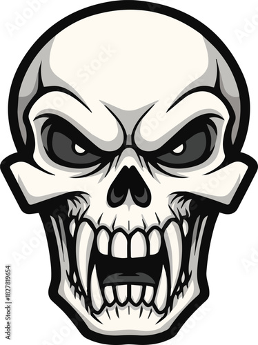 Aggressive Skull Illustration A Detailed Vector Graphic Depicting an Intense, Grimacing Human Skull