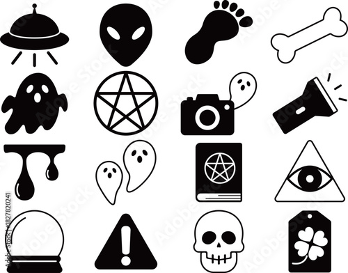オカルトのアイコン16種セット　モノトーン