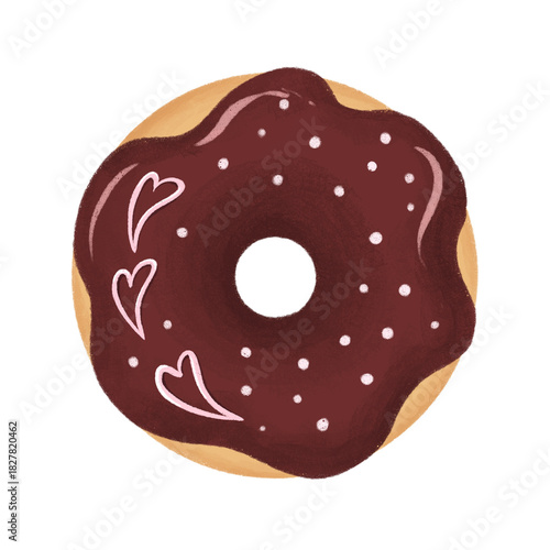 Valentine’s day donut illustration. Dessert illustration isolated PNG with transparent background for invitations, cards, elements design.