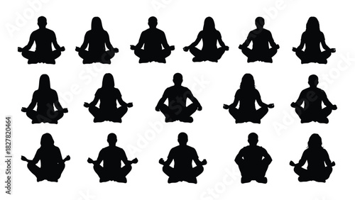 Meditation silhouettes isolated on white background, Vector