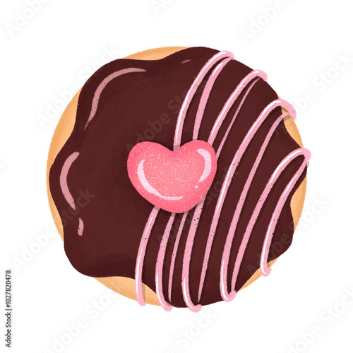 Sweet valentine donut dessert lllustration PNG with transparent background for cards, posters, invitations, elements design.
