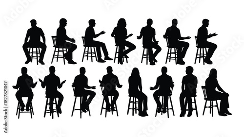 People silhouettes sitting and talking isolated on white background, Vector