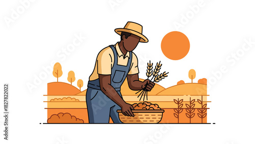 African farmer harvesting fresh crops in a field. Ideal for agricultural lifestyle, farming culture, subsistence work, and rural livelihood visuals