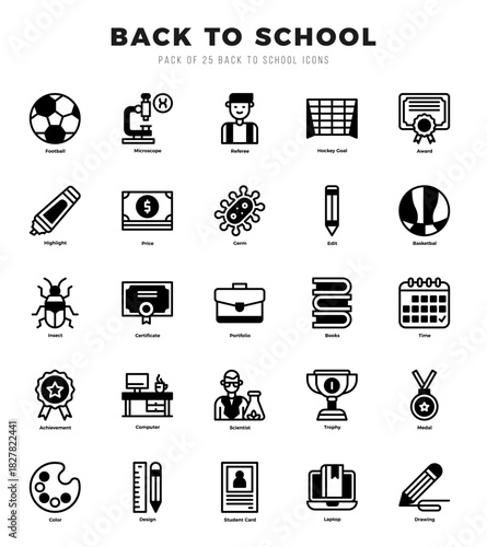 Back To School Icon Pack 25 Vector Symbols for Web Design.