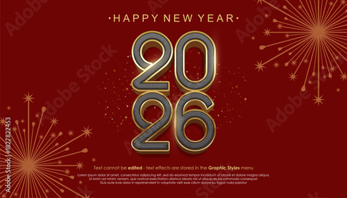 Happy New Year 2026 greeting card design with black gold color gradation