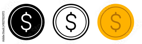 Vector isolated Dollar Coin icon set in black and yellow color