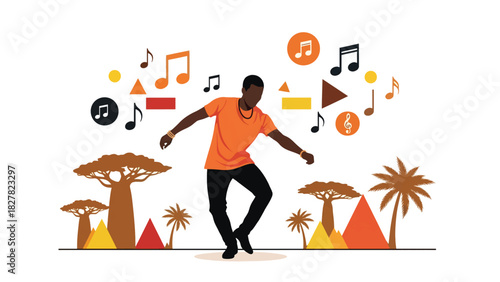 African man dancing with expressive movement and joyful energy. Ideal for culture celebration, movement, and artistic expression visuals