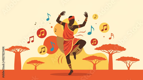 African man dancing with expressive movement and joyful energy. Ideal for culture celebration, movement, and artistic expression visuals