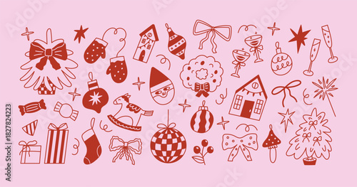 Christmas coquette doodle elements set