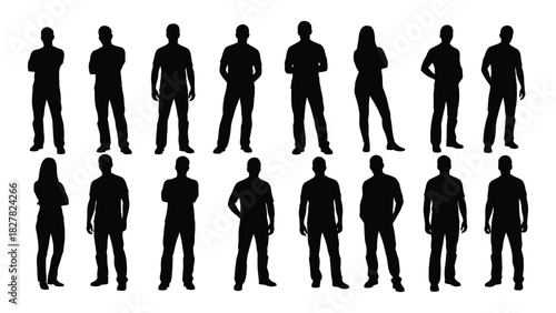 Diverse group of people silhouettes isolated on white background, Vector