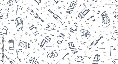 Cricket sport equipment seamless pattern isolated on white background