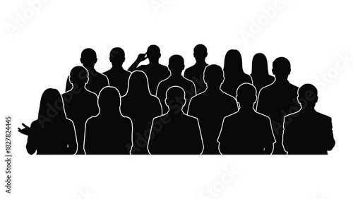 Diverse crowd silhouettes isolated on white background, Vector