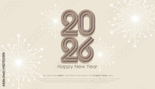 Happy New Year 2026 greeting card design with patterned stripes style