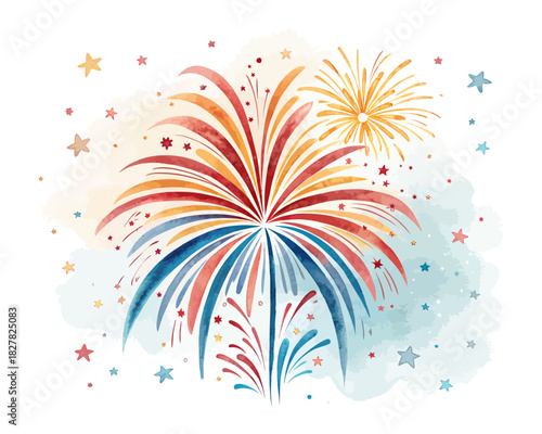 Watercolor Fireworks Burst Icon vector illustration isolated on white background