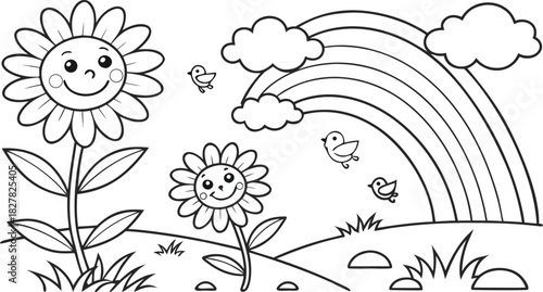 sunflowers in outline form. Line art of sunflowers.