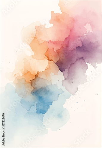 Soft Multicolor Watercolor Ink Abstract Background in Blue, Pink, and Orange_02