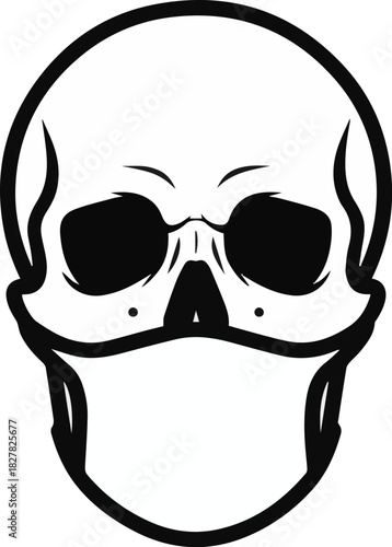 Illustration of a black and white skull, perfect for use in halloween designs and related themes