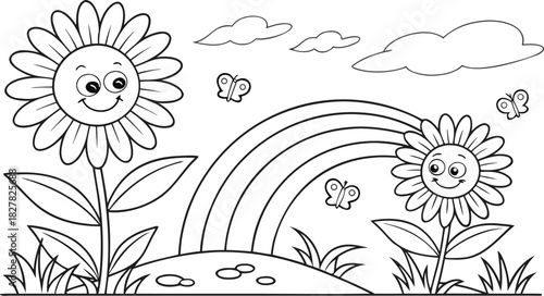 sunflowers in outline form. Line art of sunflowers.