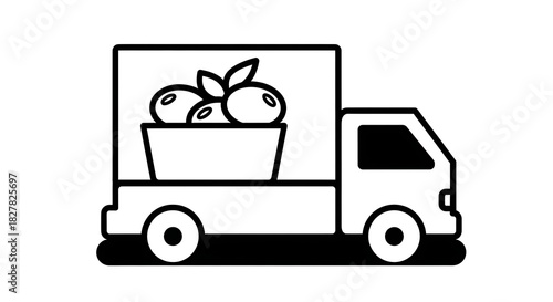 Delivery truck transporting fresh olives vector illustration food transport icon art