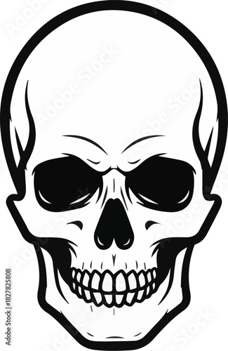 Stylized human skull drawing with a dark and aggressive expression, featuring intricate details suitable for edgy graphic designs, apparel, or themed decorations