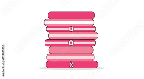 Stack of pink ribbons representing breast cancer awareness and support for survivors.