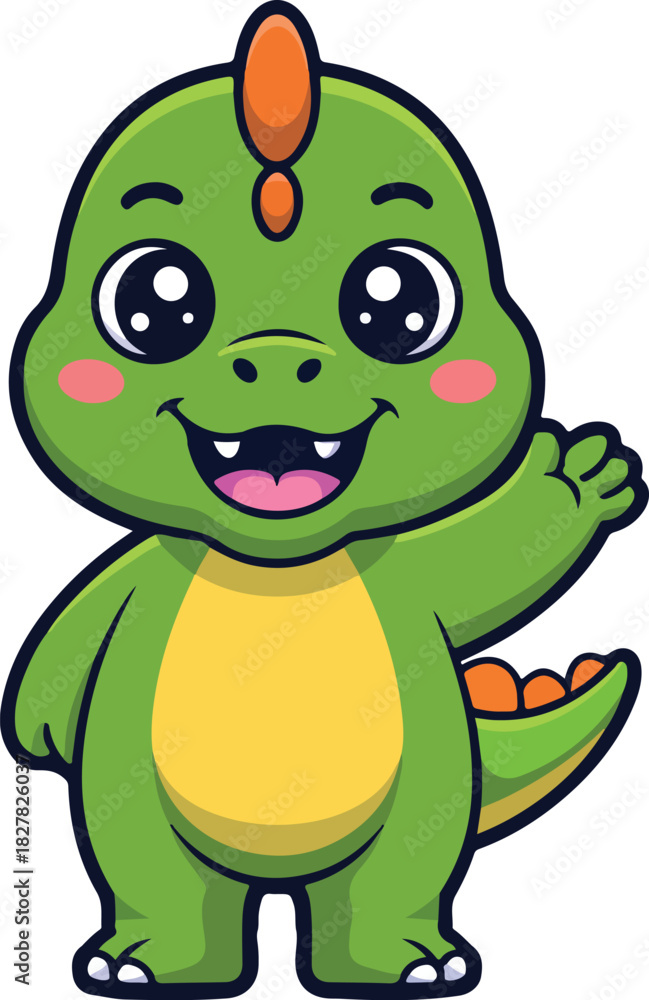 Naklejka premium Cute Waving Baby Dinosaur Cartoon Character