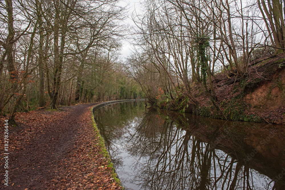 Fototapeta premium View of a British canal in rural setting