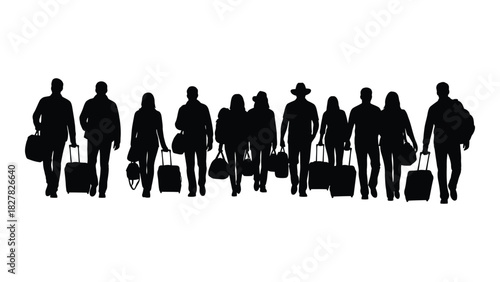 Traveling group silhouettes isolated on white background, Vector