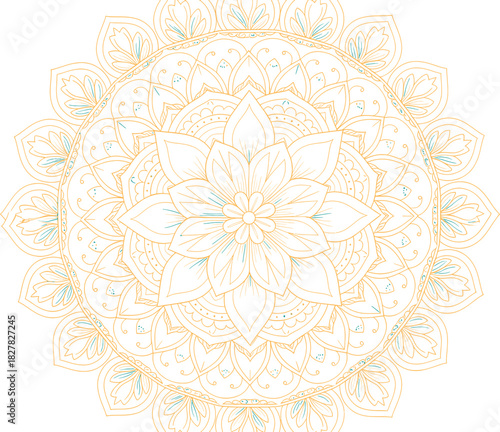 Elegant golden and light blue mandala pattern with intricate floral geometric design, ideal for spiritual, decorative, or design projects