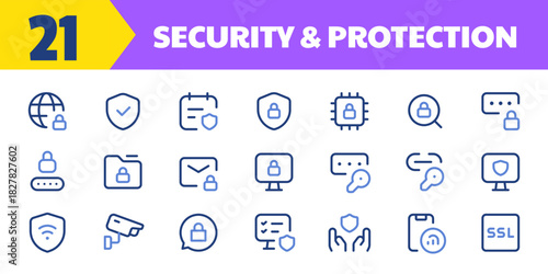 Safety, security, protection thin line icons. Editable stroke. For website marketing design, logo, app, template, ui. Vector illustration