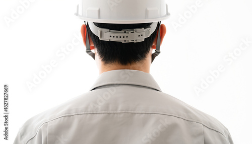 建設現場で作業する日本人作業員の後ろ姿と監督風景