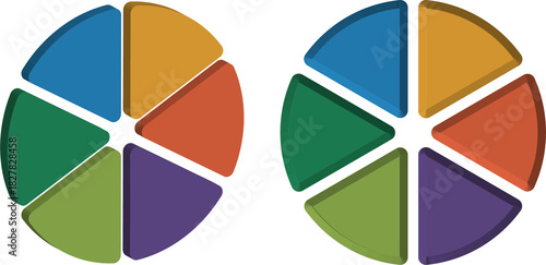 Fotografie Colorful pie charts showcasing data segments with varying proportions and hues