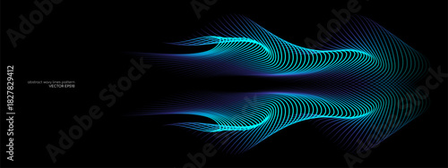 Futuristic blue neon light abstract wave lines on black background