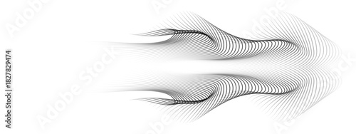 Futuristic black abstract wave lines on transparent background